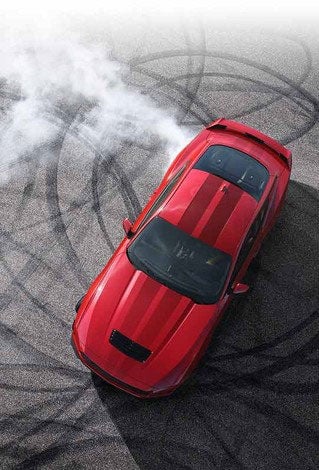 Overhead view of a 2024 Ford Mustang® model with tire tracks on pavement | Al Packer Ford West Palm Beach in West Palm Beach FL